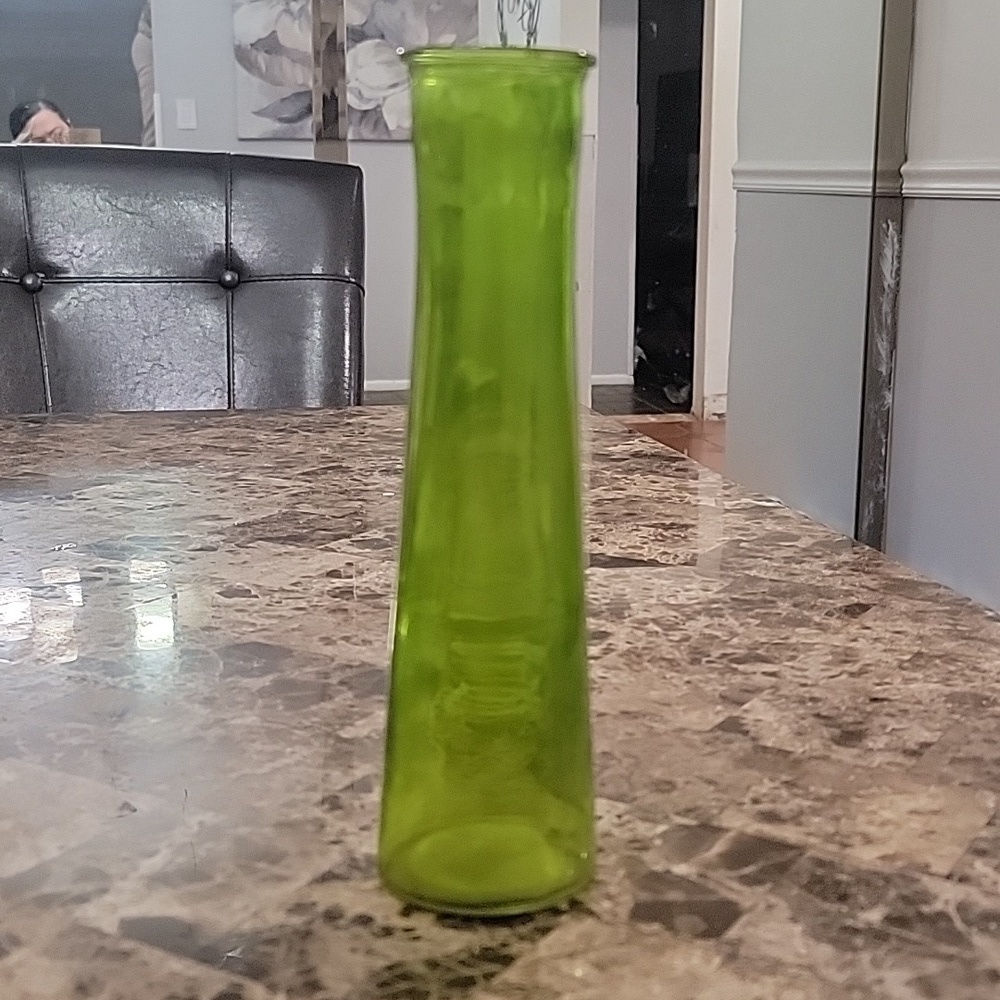 Emerald Green Bud Vase 9" lip, pressed glass AH